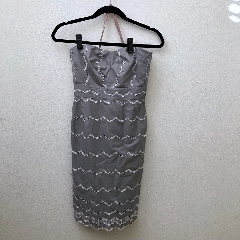 Jcrew gray eyelet embroidered strapless dress